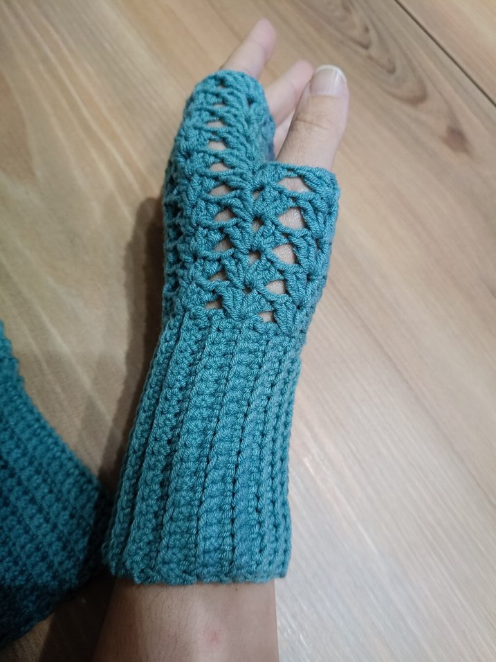Turkuaz Örgü Bohem Kadın Eldiveni - Görsel 3