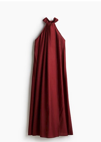H&M Bordo Drapeli Uzun Askılı Elbise