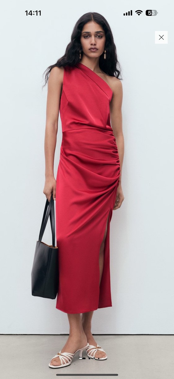 kahverengi drapeli yan yırtmaçlı saten elbise - Görsel 2