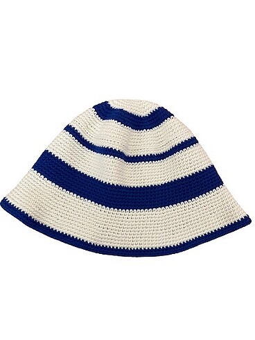 Lacivert beyaz çizgili crochet örgü bucket şapka