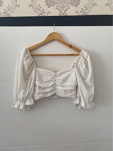 Kabarık karpuz kollu crop bluz cottagecore
