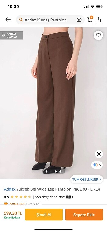 Addax wide leg kumaş pantolon kahverengi