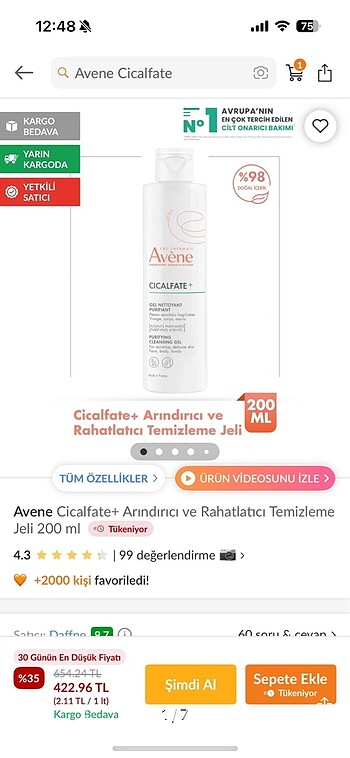 Avene temizleme jeli