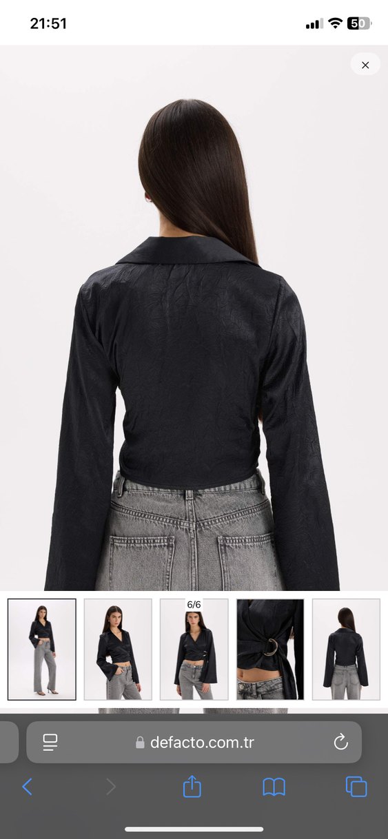 Siyah Kemerli V Yaka saten Bluz - Görsel 5