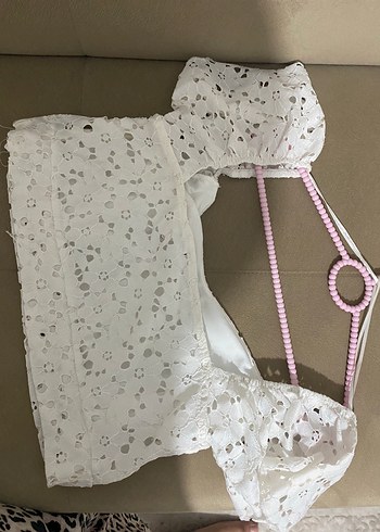 Dantel İşlemeli Beyaz Mini Bluz - Görsel 4