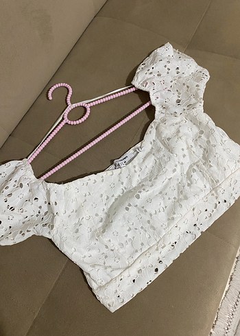 Dantel İşlemeli Beyaz Mini Bluz - Görsel 2