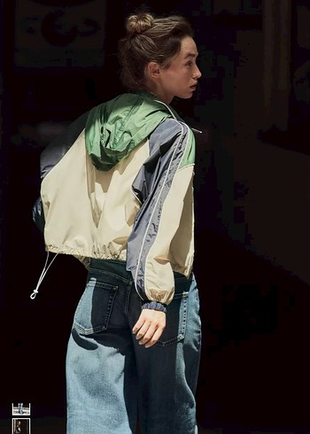 Zara Kadın Haki ve Gri Desenli Denim Bomber Ceket - Görsel 3