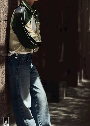 Zara Kadın Haki ve Gri Desenli Denim Bomber Ceket - Görsel 2