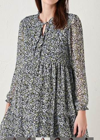 Gri V Yaka Uzun Kollu Salaş Elbise - Görsel 2