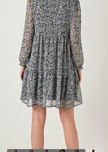 Gri V Yaka Uzun Kollu Salaş Elbise - Görsel 3