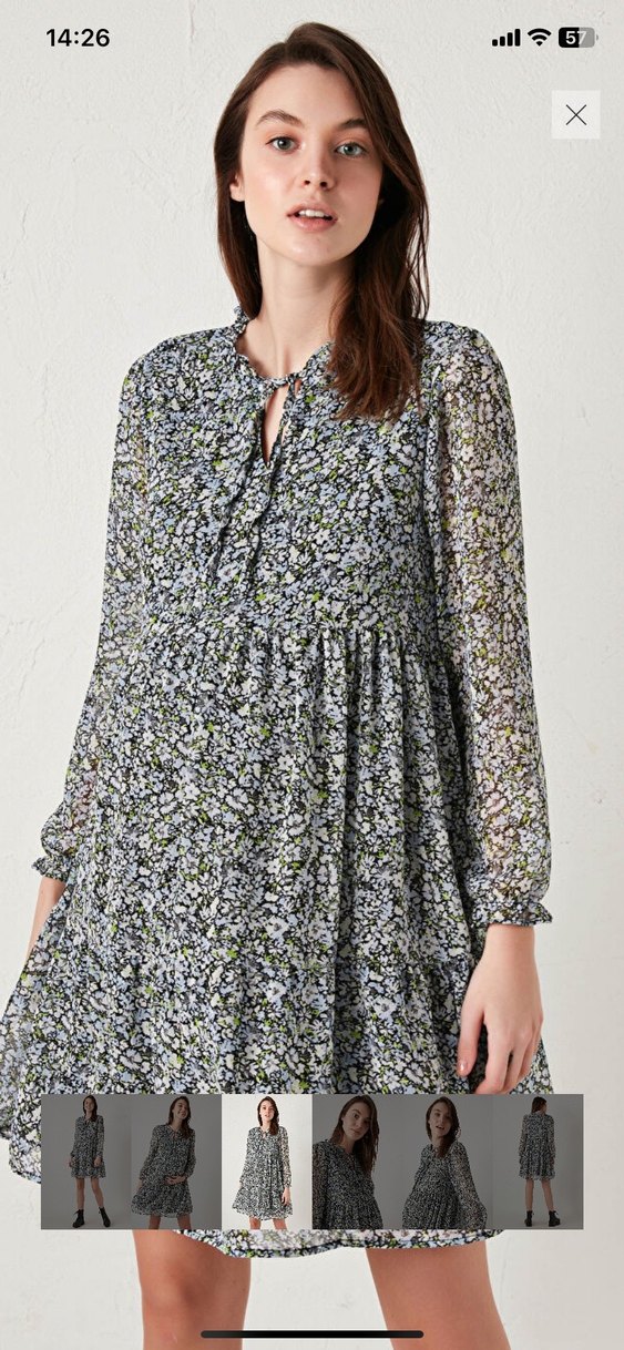 Gri V Yaka Uzun Kollu Salaş Elbise - Görsel 2