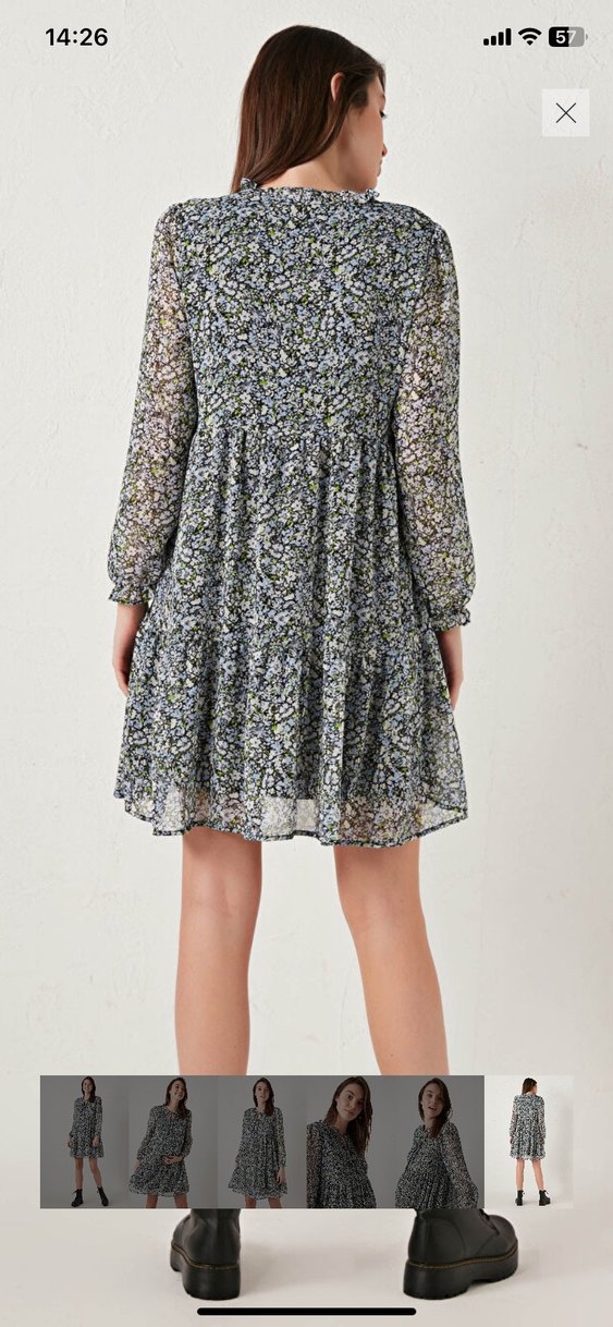 Gri V Yaka Uzun Kollu Salaş Elbise - Görsel 3