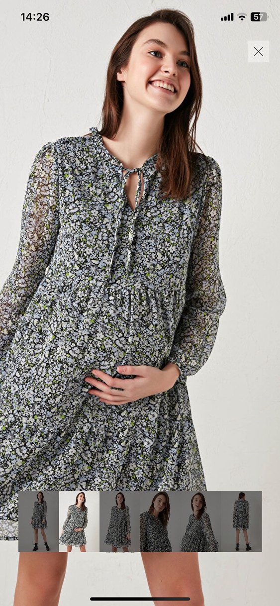 Gri V Yaka Uzun Kollu Salaş Elbise - Görsel 4