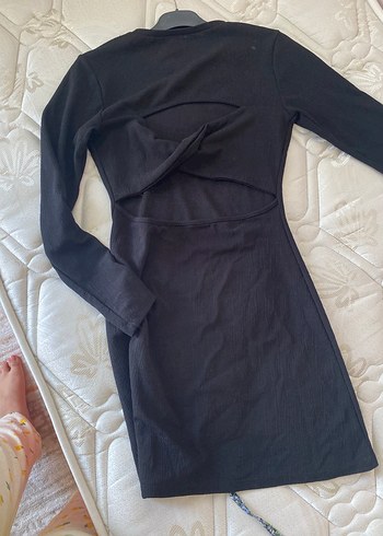 Uzun Kollu Siyah Mini Kadın Elbise sırt detaylı - Görsel 2