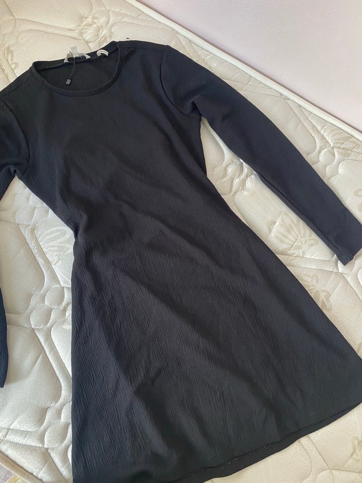 Uzun Kollu Siyah Mini Kadın Elbise sırt detaylı - Görsel 3