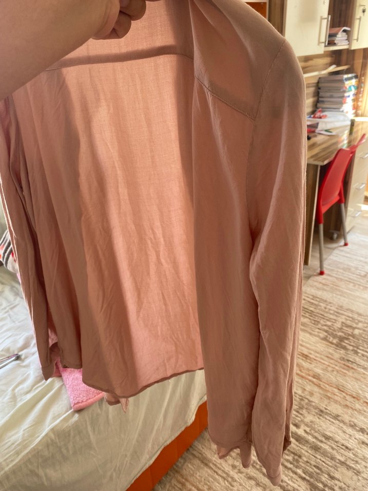 Pembe Keten Bohem Uzun Kollu Gömlek - Görsel 2