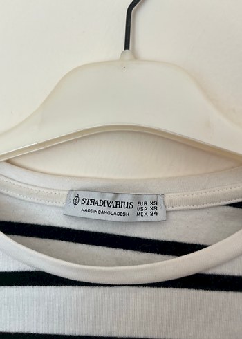 xs Beden Uzun Kollu Siyah Beyaz Çizgili Crop Top