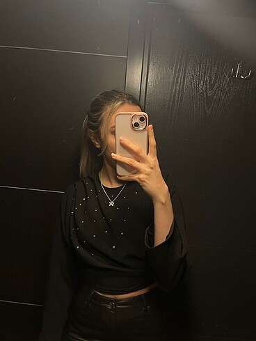 Zara Parlak Taşlı Crop Bluz Zara