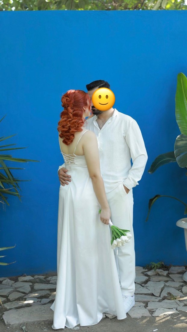 Beyaz Midi Straplez Düğün Elbisesi - Görsel 2