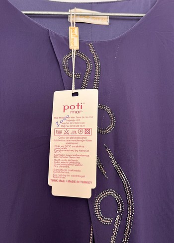 Mor Uzun Kollu Nakışlı Salaş Tesettür Elbise - Görsel 5