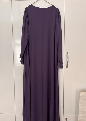 Mor Uzun Kollu Nakışlı Salaş Tesettür Elbise - Görsel 2