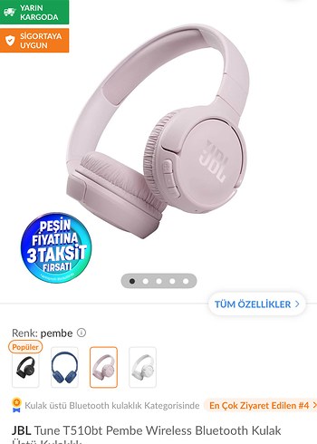 JBL Tune T510bt Pembe Kablosuz Bluetooth Kulaklık