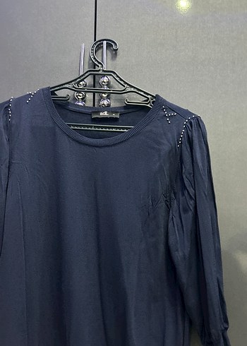 Lacivert Uzun Kollu Salaş Kadın Bluz triko - Görsel 2