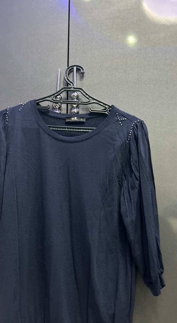 Lacivert Uzun Kollu Salaş Kadın Bluz triko - Görsel 2