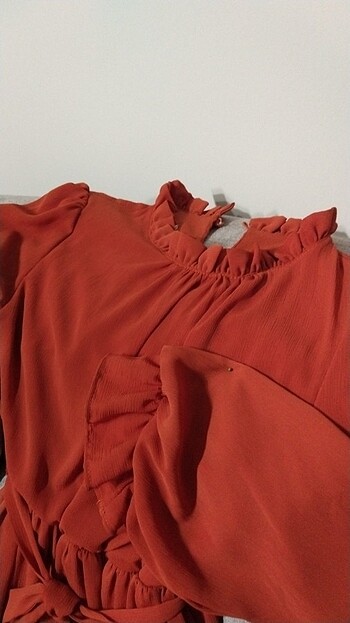 36 Beden Turuncu Kiremit Şifon Özel gün elbisesi astarlı