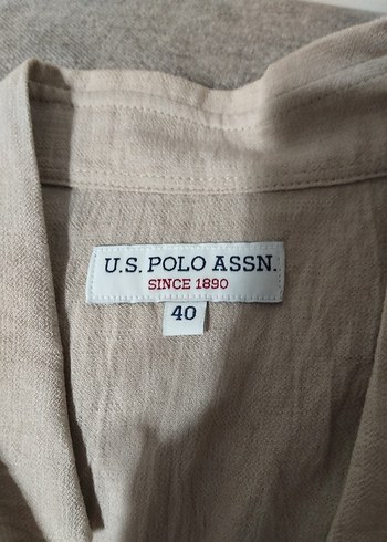 U.S Polo Assn. Bej Keten Düğmeli Midi Kadın Kaban