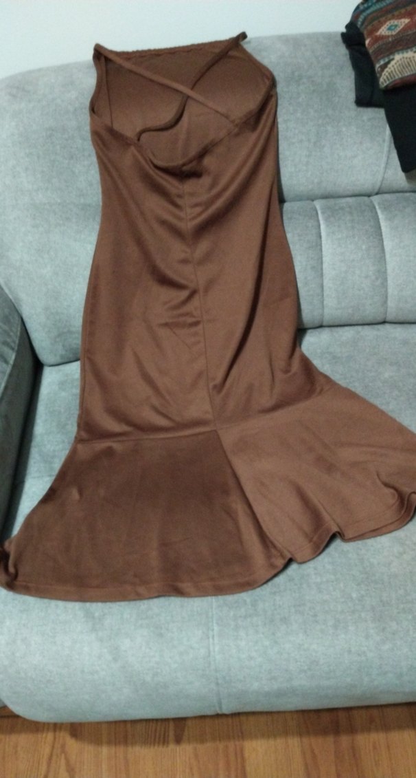 Drapeli Kahverengi Uzun Hamile Eteği - Görsel 4