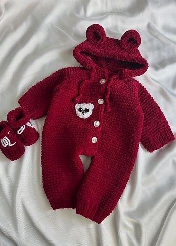 Bordo Örgü Bebek Tulumu