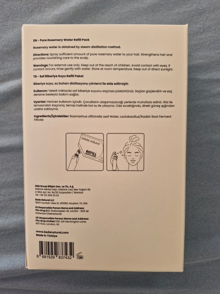 Bade Natural Saf Biberiye Suyu Saç Toniği Refill 200 Ml - Görsel 3