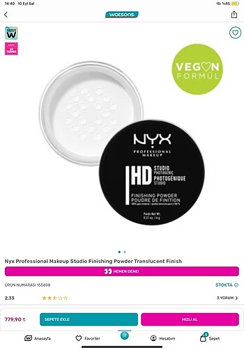 NYX NYX HD STUDİO TRANSPARAN PUDRA