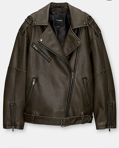 Pull and Bear PULL&BEAR YEŞİL DERİ CEKET
