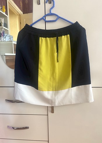 Kadın Sarı Siyah Mini Etek