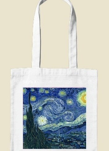 Van gogh - yıldızlı geceler Baskılı Bez Çanta 