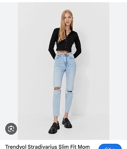 stradivarious dizleri yırtık mom jean