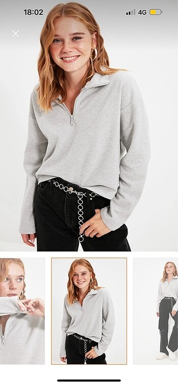 Gri fermuarlı sweatshirt