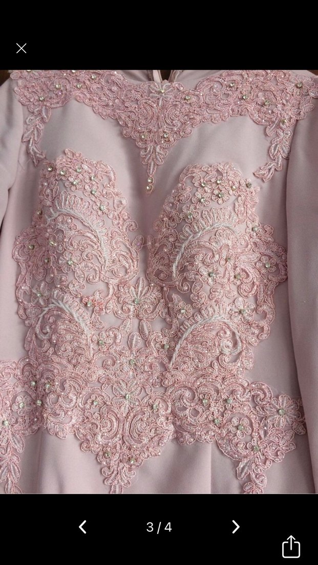 Pembe Uzun Kollu İşlemeli Kadın Abiye Elbise - Görsel 3