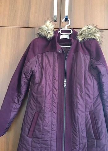 Bordo Uzun Kadın Kışlık Mont Kapüşonlu - Görsel 2