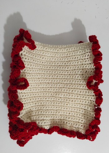 Kırmızı Fırfırlı El Örgüsü Atkı - Görsel 4