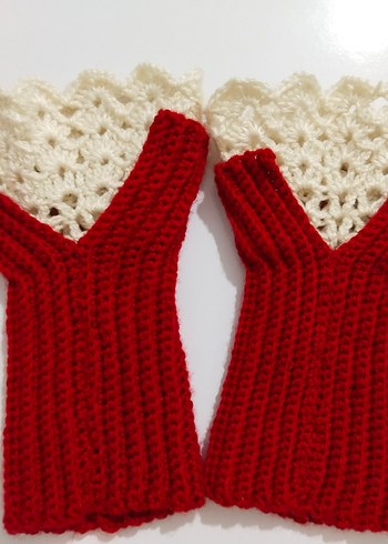 El Yapımı Kırmızı Yarım Parmak Örgü Eldiven - Görsel 2