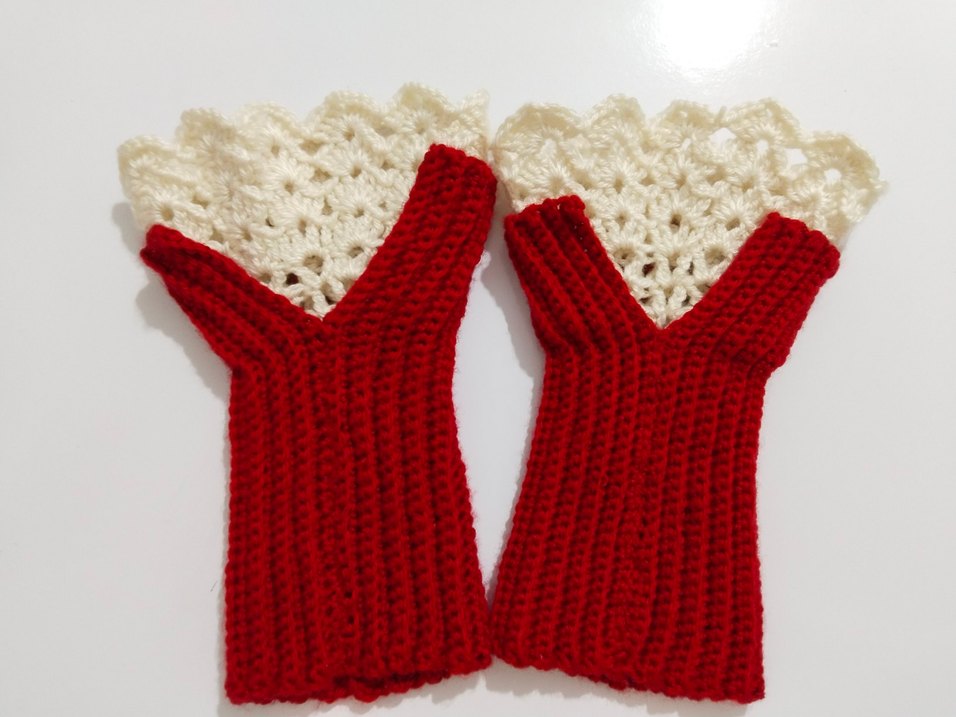 El Yapımı Kırmızı Yarım Parmak Örgü Eldiven - Görsel 2