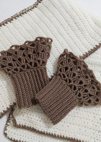 El Yapımı Atkı ve Eldiven Seti | Dantel Detaylı Örgü - Görsel 3