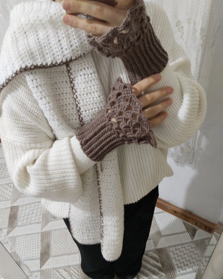 El Yapımı Atkı ve Eldiven Seti | Dantel Detaylı Örgü - Görsel 2