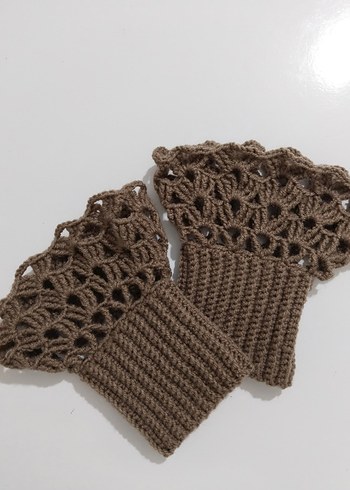 Kahverengi El Örgüsü Yarım Parmak Eldiven - Görsel 2