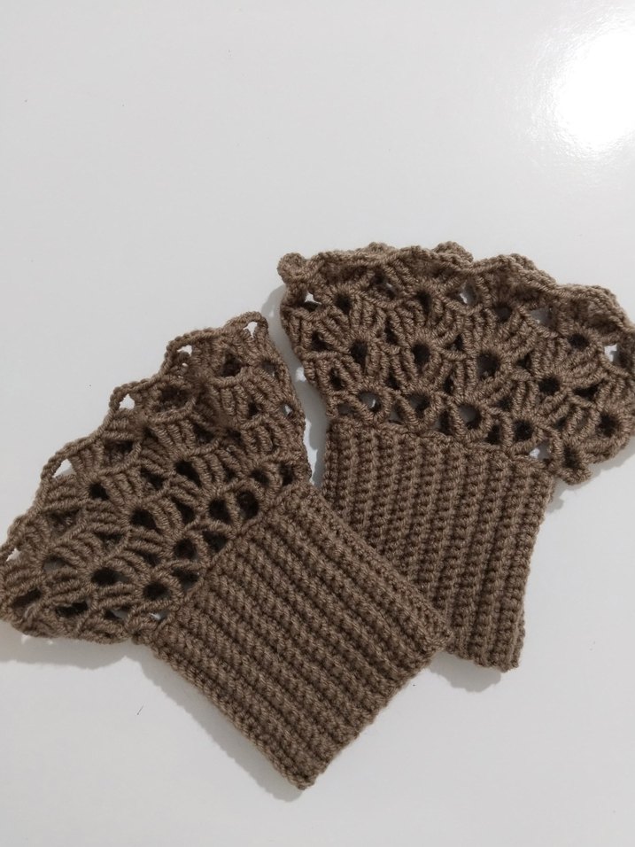 Kahverengi El Örgüsü Yarım Parmak Eldiven - Görsel 2