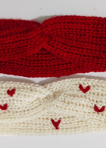 Örgü Kadın Saç Bantları - Kırmızı ve Beyaz - Görsel 4