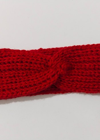 Örgü Kadın Saç Bantları - Kırmızı ve Beyaz - Görsel 2